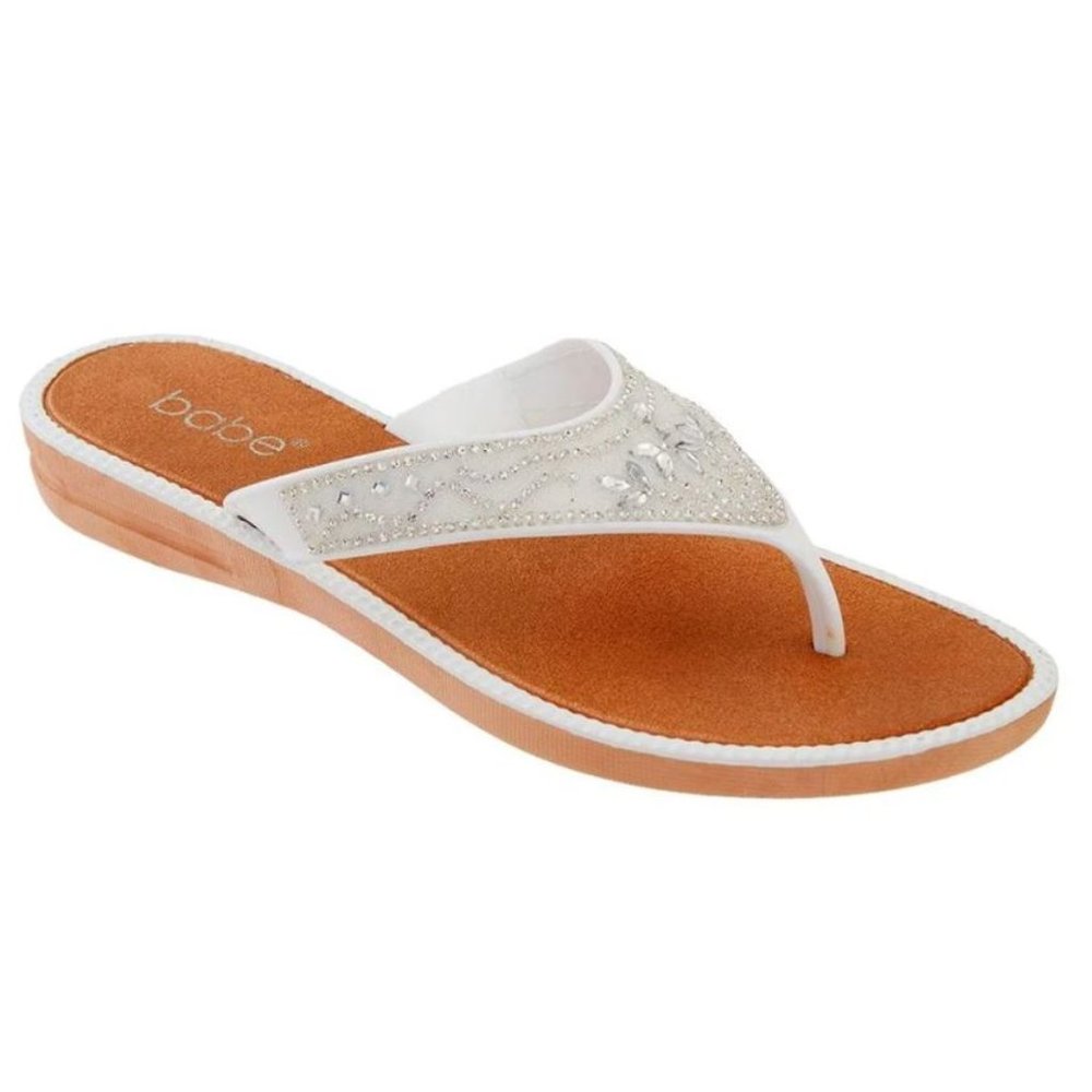 NWT Babe White Slip On Thong Flat Sandals